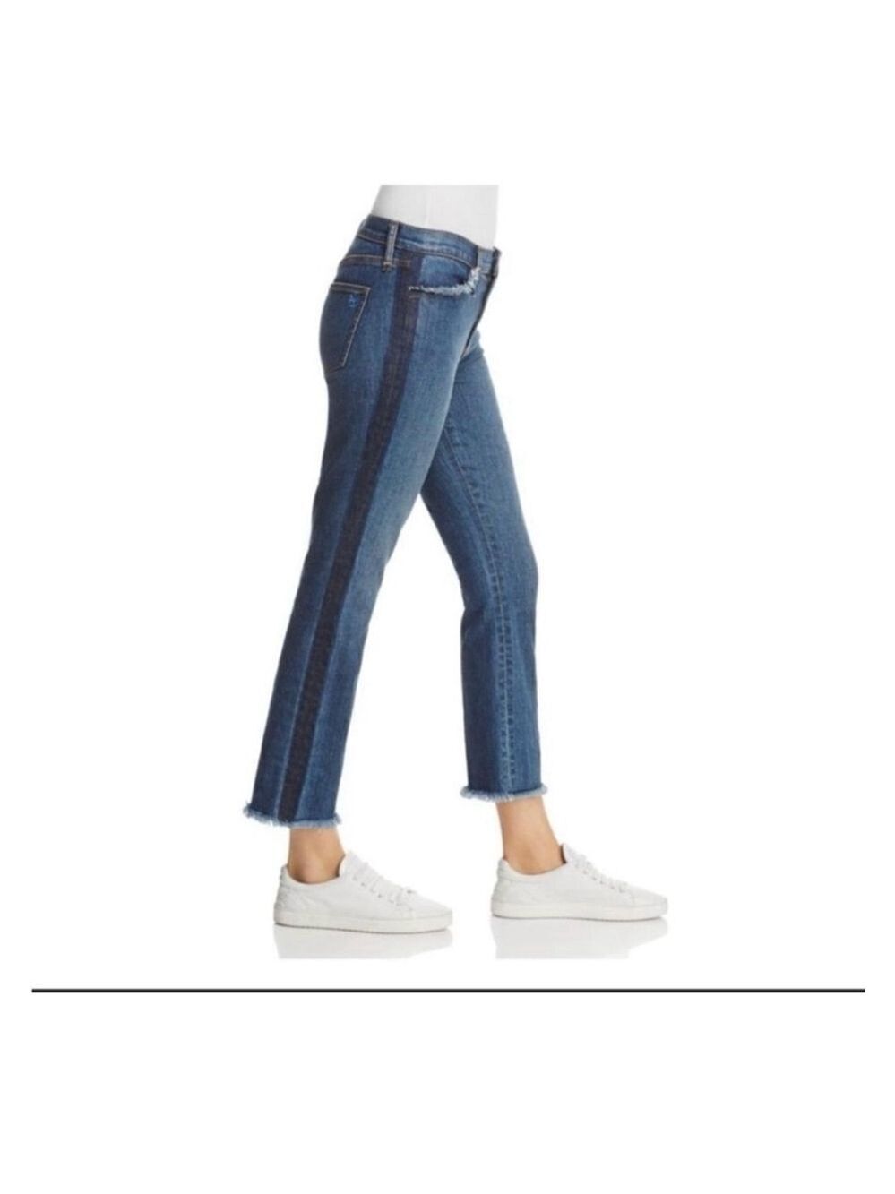 NWT Tory Burch Harley Ankle Jeans Size 23 Two-Tone Raw Hem Cropped Denim